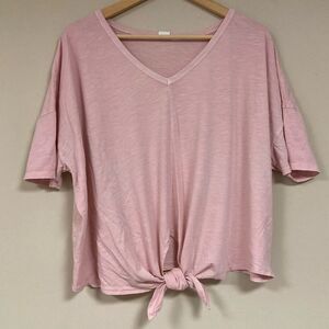 GAP Blush Pink Floral Shirt Women’s XL Top Tie Hem Flowy Relaxed Loose Fit Light